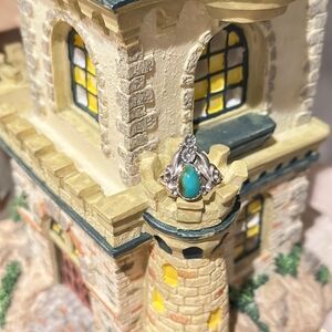 Sterling Silver Turquoise Ring | Floral Art Nouveau Style | Size 5.5